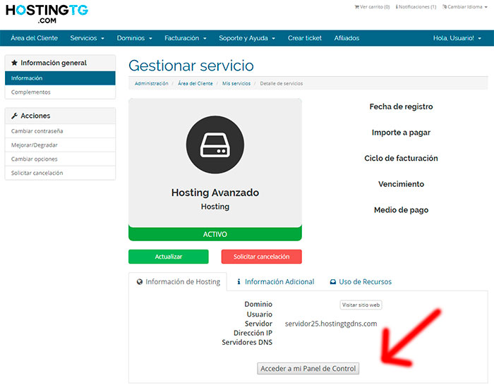 acceso panel de control