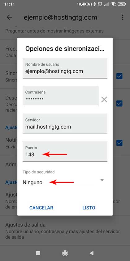 email puerto entrada